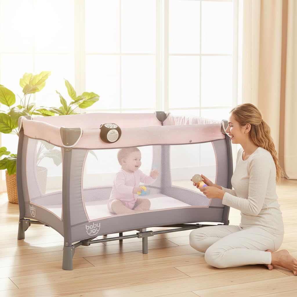 BABY JOY 5-in-1 Pack and Play with Bassinet & Changing Table