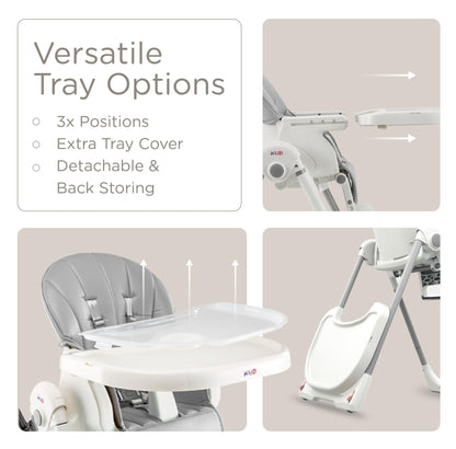 KÜB 3-in-1 Foldable Portable Baby High Chair with Lockable Wheels – Grey