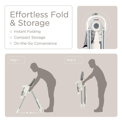 KÜB 3-in-1 Foldable Portable Baby High Chair with Lockable Wheels – Grey