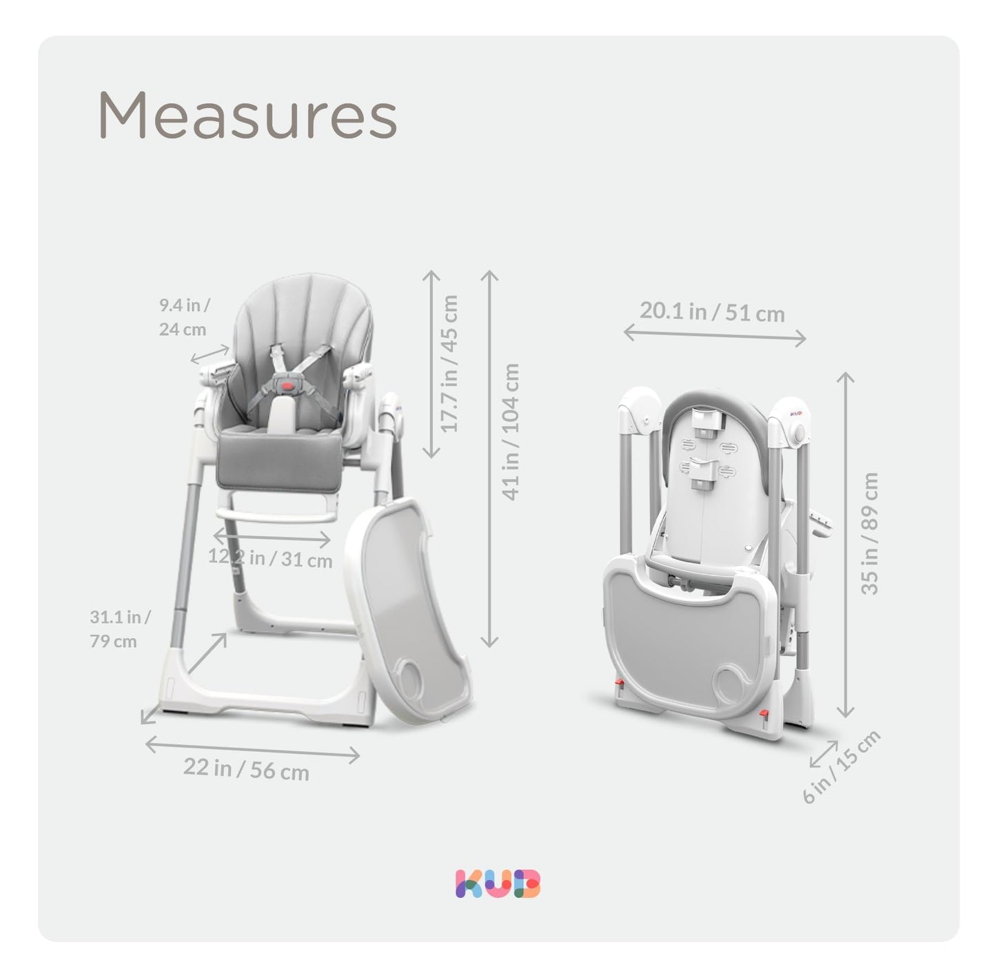 KÜB 3-in-1 Foldable Portable Baby High Chair with Lockable Wheels – Grey