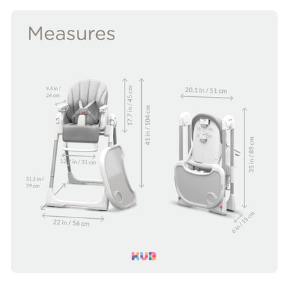 KÜB 3-in-1 Foldable Portable Baby High Chair with Lockable Wheels – Grey