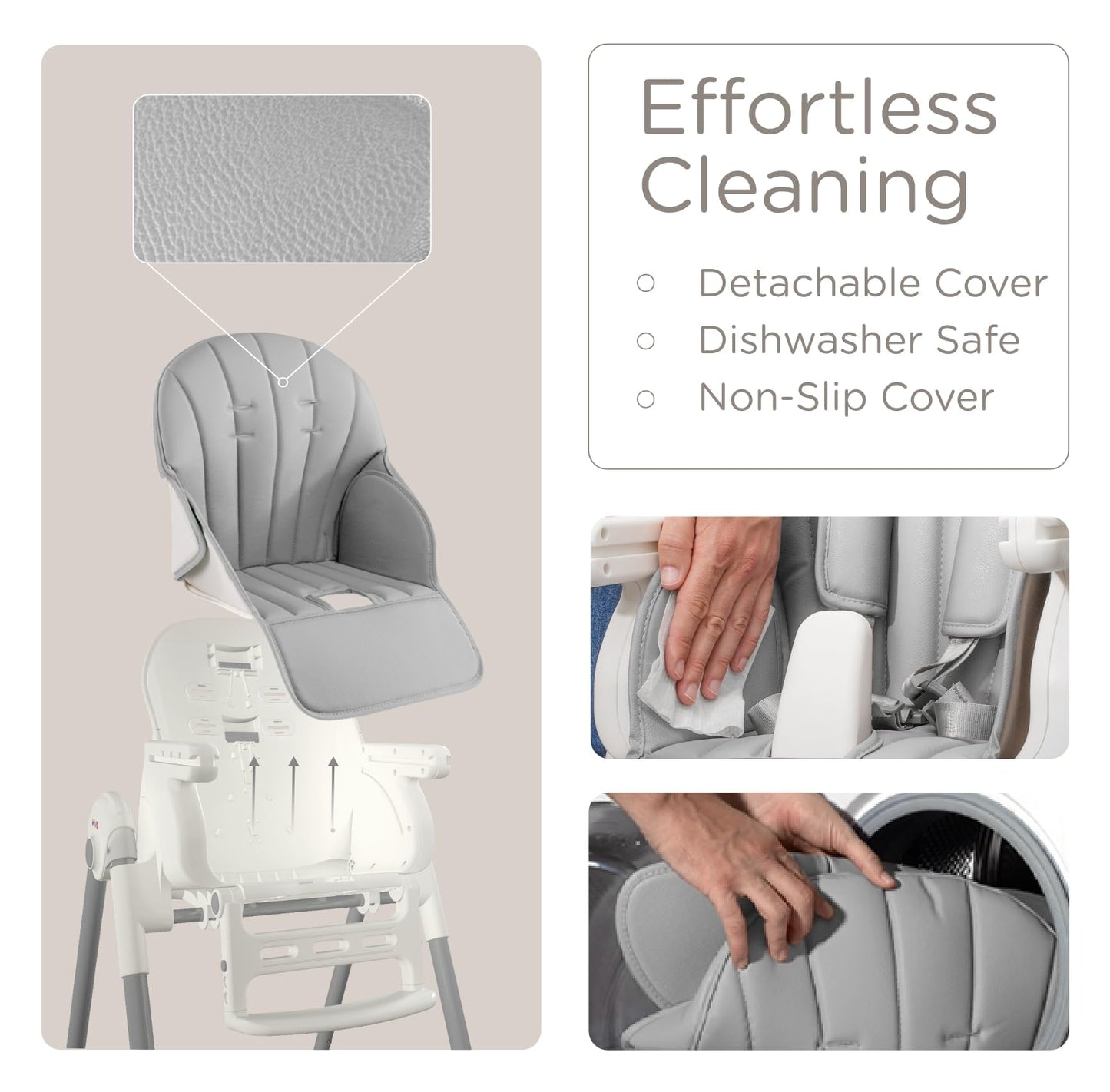 KÜB 3-in-1 Foldable Portable Baby High Chair with Lockable Wheels – Grey