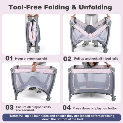 BABY JOY 5-in-1 Pack and Play with Bassinet & Changing Table
