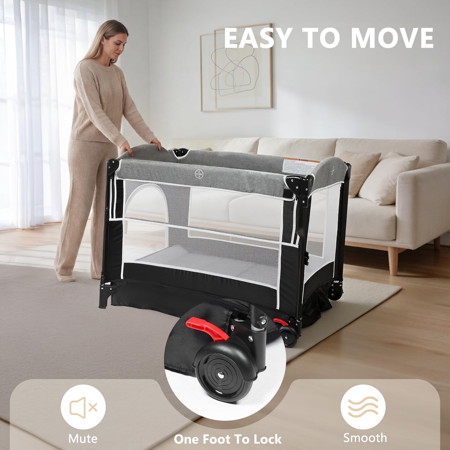 Kinder King 4-in-1 Portable Baby Playard & Bedside Crib – Dark Grey