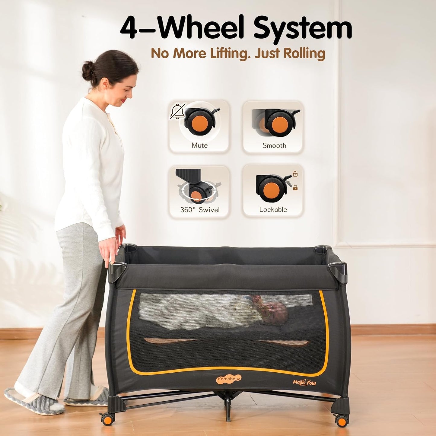 Pamo Babe 6-in-1 Portable Baby Pack and Play with Bassinet, Black