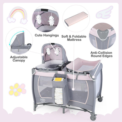BABY JOY 5-in-1 Pack and Play with Bassinet & Changing Table