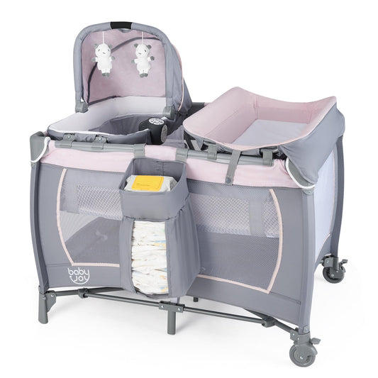 BABY JOY 5-in-1 Pack and Play with Bassinet & Changing Table
