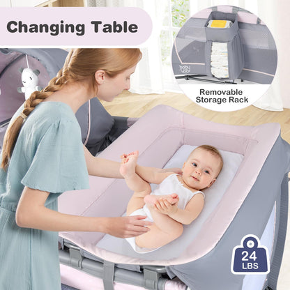 BABY JOY 5-in-1 Pack and Play with Bassinet & Changing Table