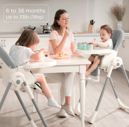 KÜB 3-in-1 Foldable Portable Baby High Chair with Lockable Wheels – Grey