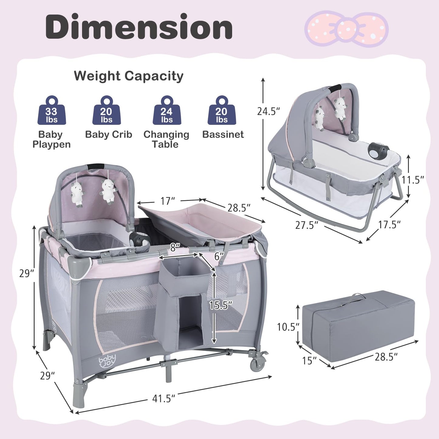 BABY JOY 5-in-1 Pack and Play with Bassinet & Changing Table
