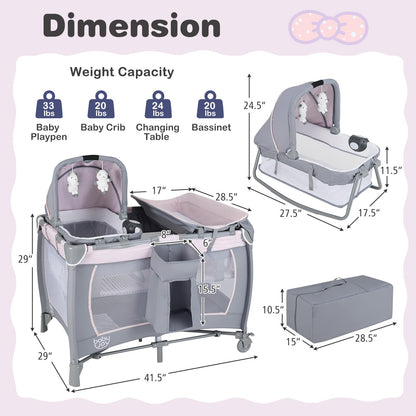 BABY JOY 5-in-1 Pack and Play with Bassinet & Changing Table