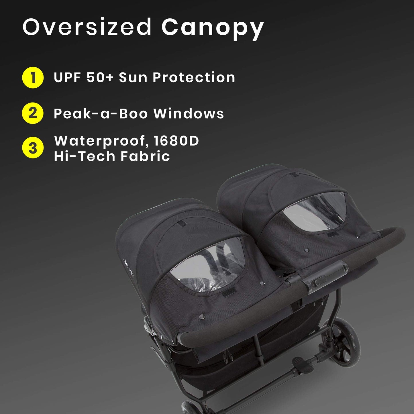 Jeep Destination Ultralight Side-by-Side Double Stroller – Midnight