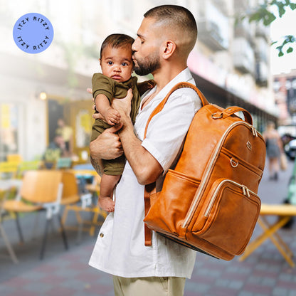 Itzy Ritzy Boss Plus Large Diaper Bag Backpack – 19 Pockets, Cognac