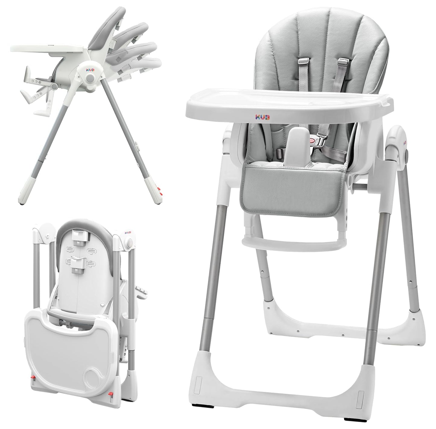 KÜB 3-in-1 Foldable Portable Baby High Chair with Lockable Wheels – Grey