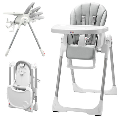 KÜB 3-in-1 Foldable Portable Baby High Chair with Lockable Wheels – Grey