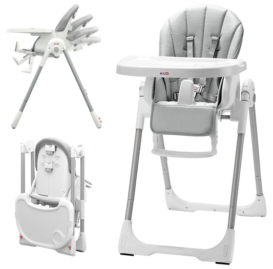 KÜB 3-in-1 Foldable Portable Baby High Chair with Lockable Wheels – Grey