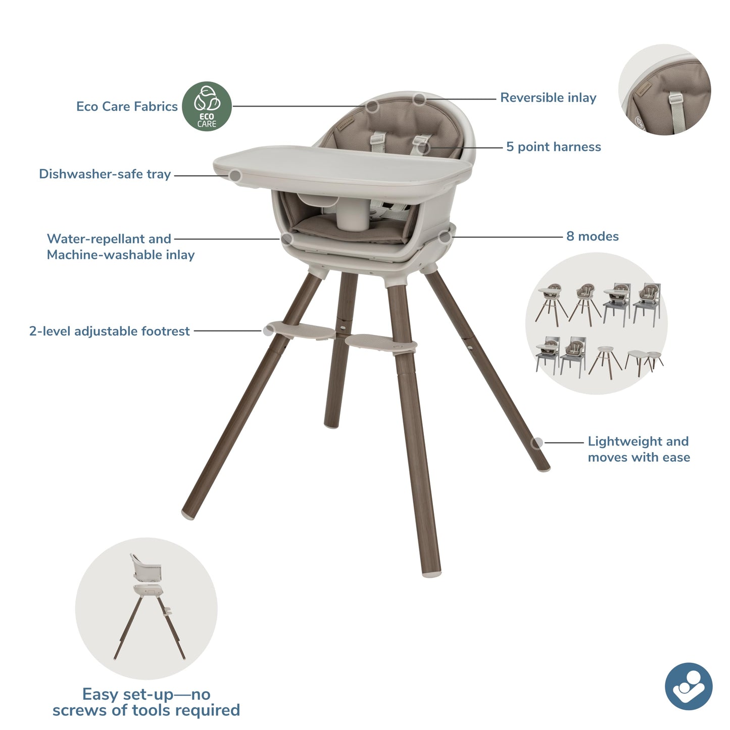 Maxi-Cosi Moa 8-in-1 Convertible High Chair, Truffle