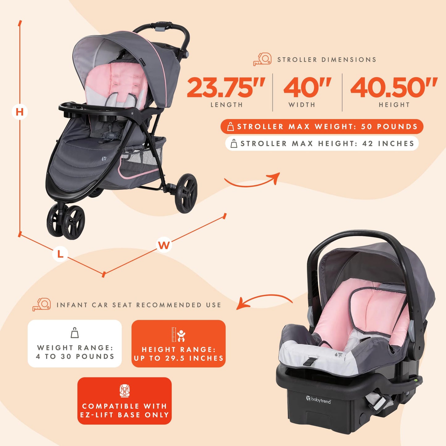 Baby Trend EZ Ride Travel System with EZ-Lift Car Seat – Dash Pink