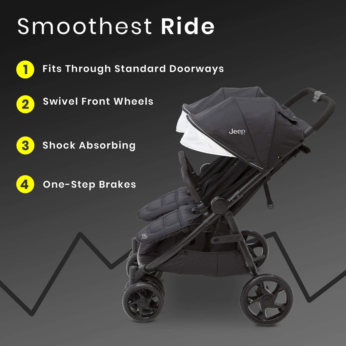 Jeep Destination Ultralight Side-by-Side Double Stroller – Midnight