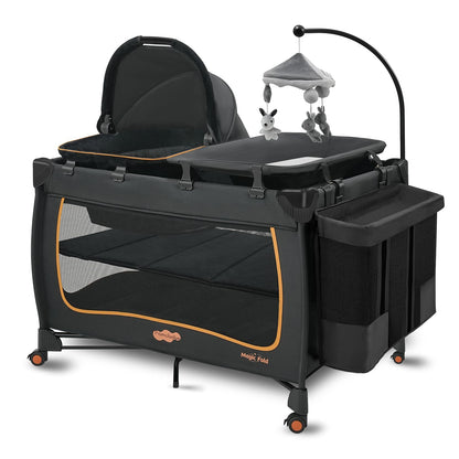 Pamo Babe 6-in-1 Portable Baby Pack and Play with Bassinet, Black