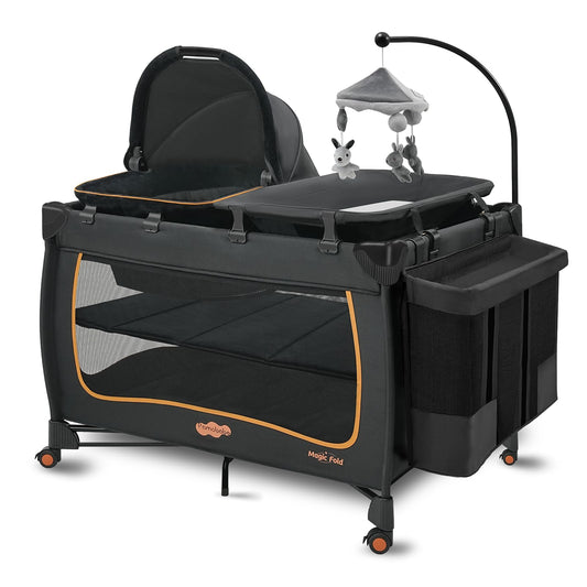 Pamo Babe 6-in-1 Portable Baby Pack and Play with Bassinet, Black