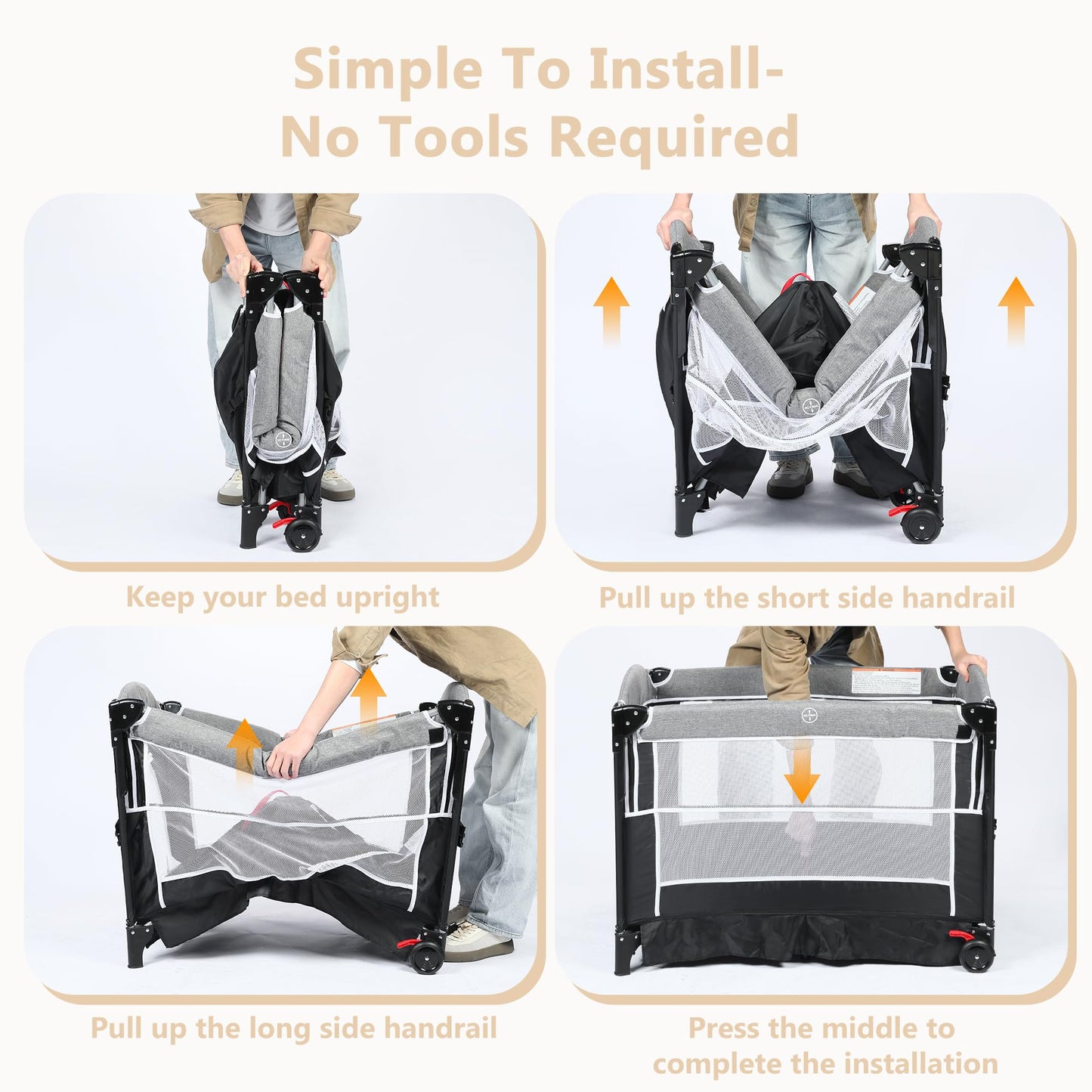 Kinder King 4-in-1 Portable Baby Playard & Bedside Crib – Dark Grey