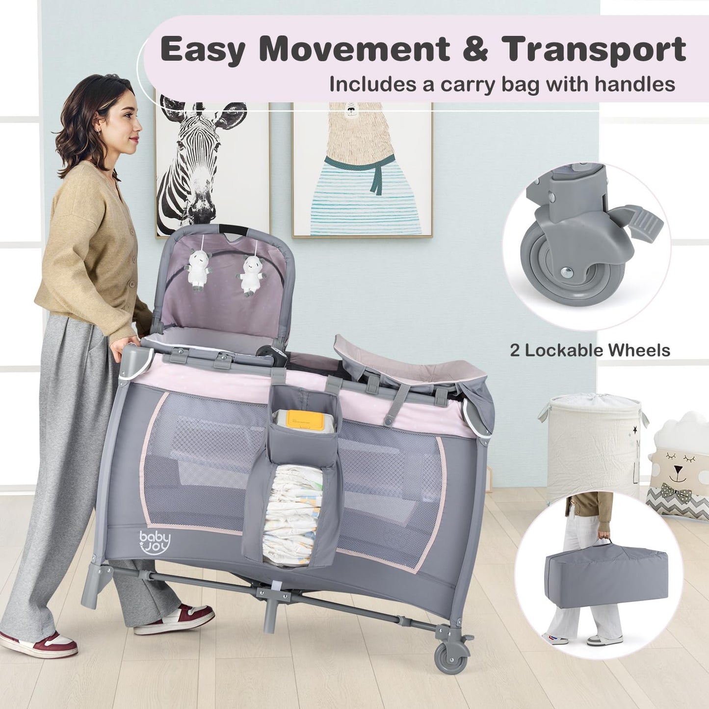 BABY JOY 5-in-1 Pack and Play with Bassinet & Changing Table