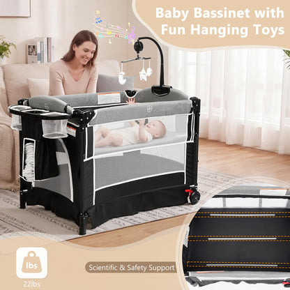 Kinder King 4-in-1 Portable Baby Playard & Bedside Crib – Dark Grey