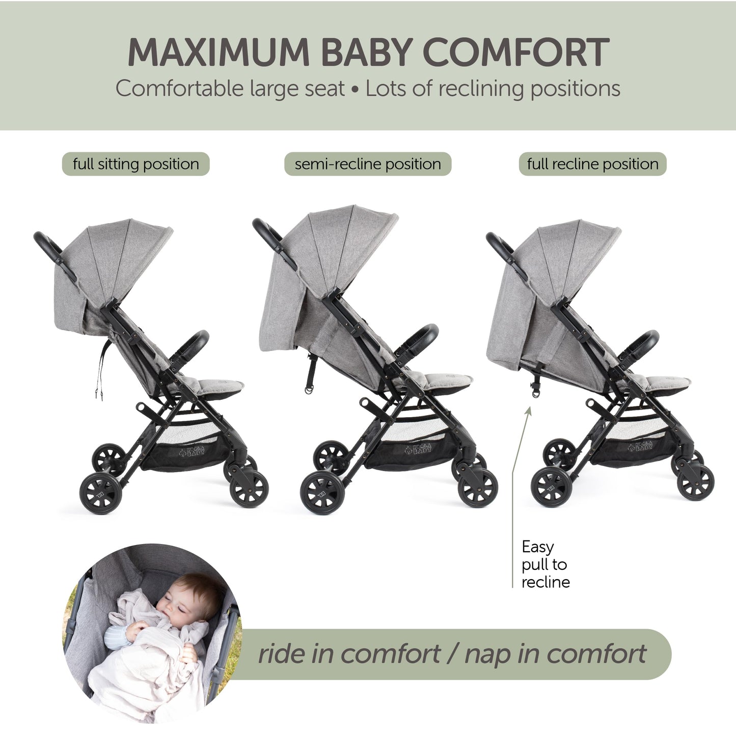 KOOLABABY Lightweight Compact Travel Stroller with Canopy – Grey