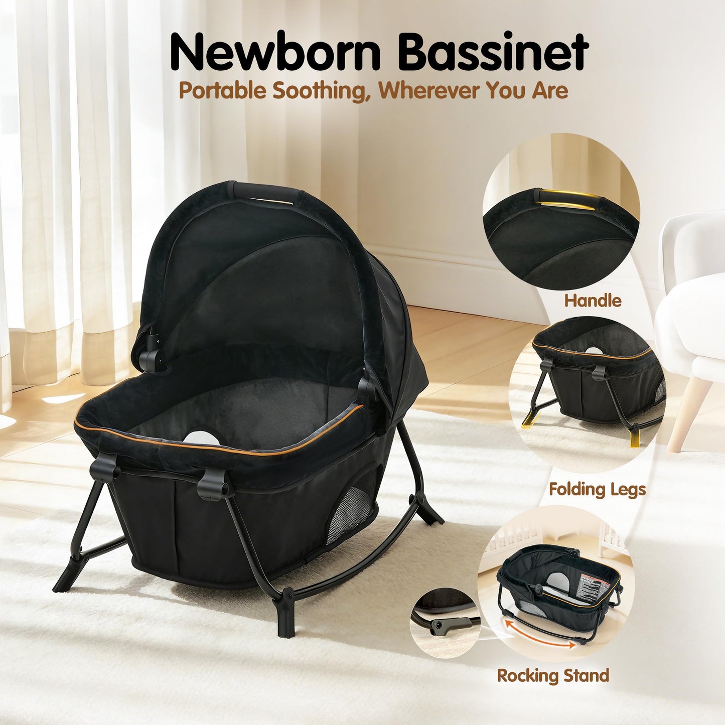 Pamo Babe 6-in-1 Portable Baby Pack and Play with Bassinet, Black