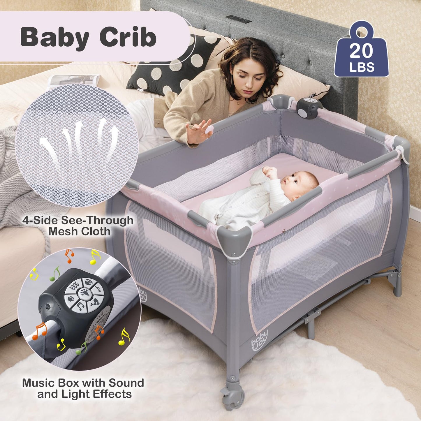 BABY JOY 5-in-1 Pack and Play with Bassinet & Changing Table