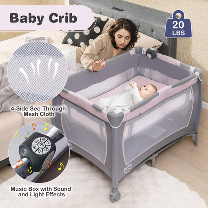 BABY JOY 5-in-1 Pack and Play with Bassinet & Changing Table