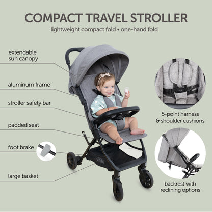 KOOLABABY Lightweight Compact Travel Stroller with Canopy – Grey