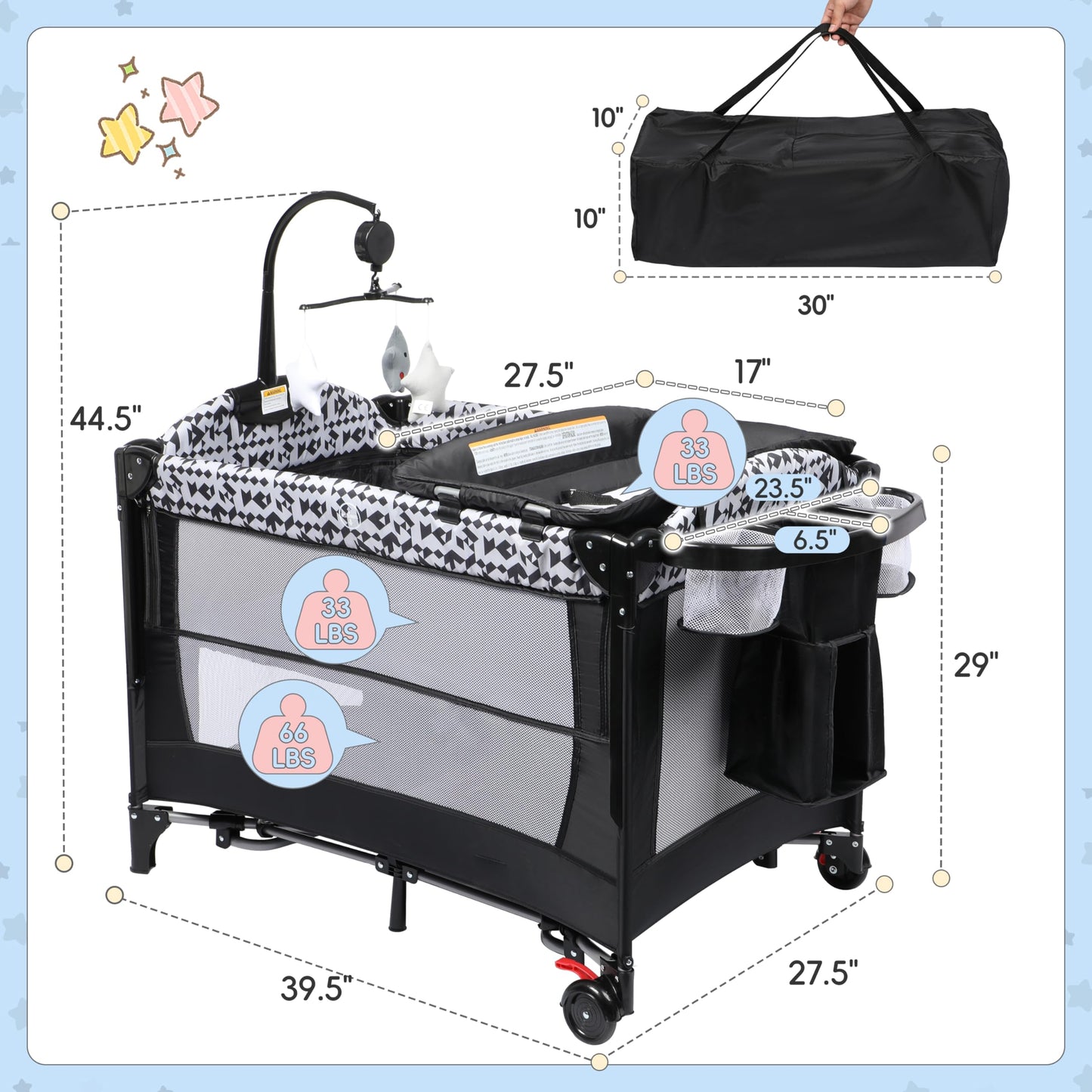 Xilingol 5-in-1 Pack & Play Baby Bassinet with Diaper Changer