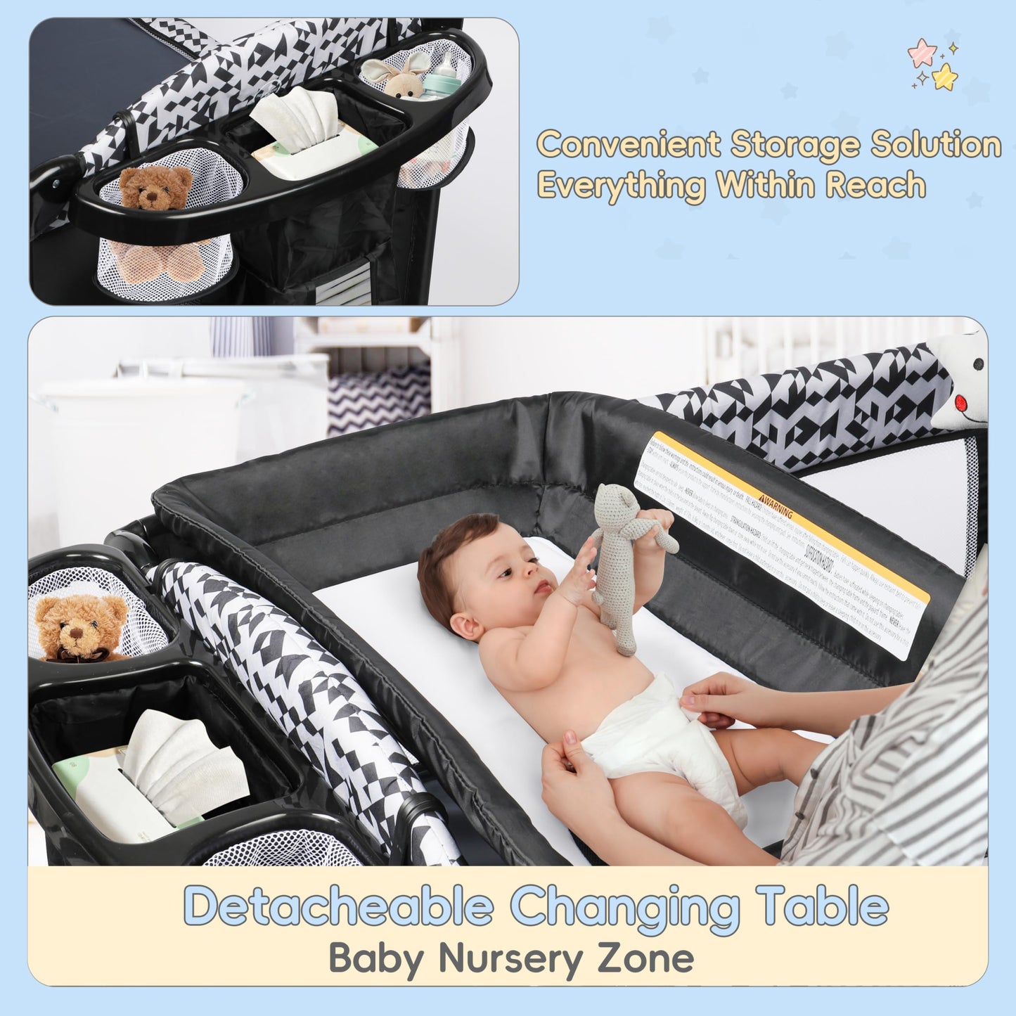 Xilingol 5-in-1 Pack & Play Baby Bassinet with Diaper Changer