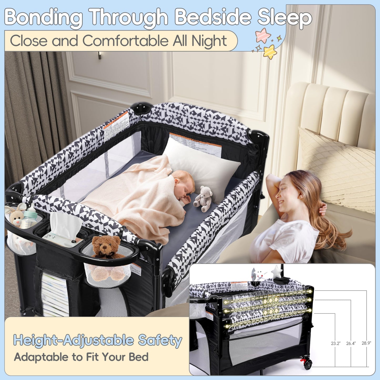 Xilingol 5-in-1 Pack & Play Baby Bassinet with Diaper Changer