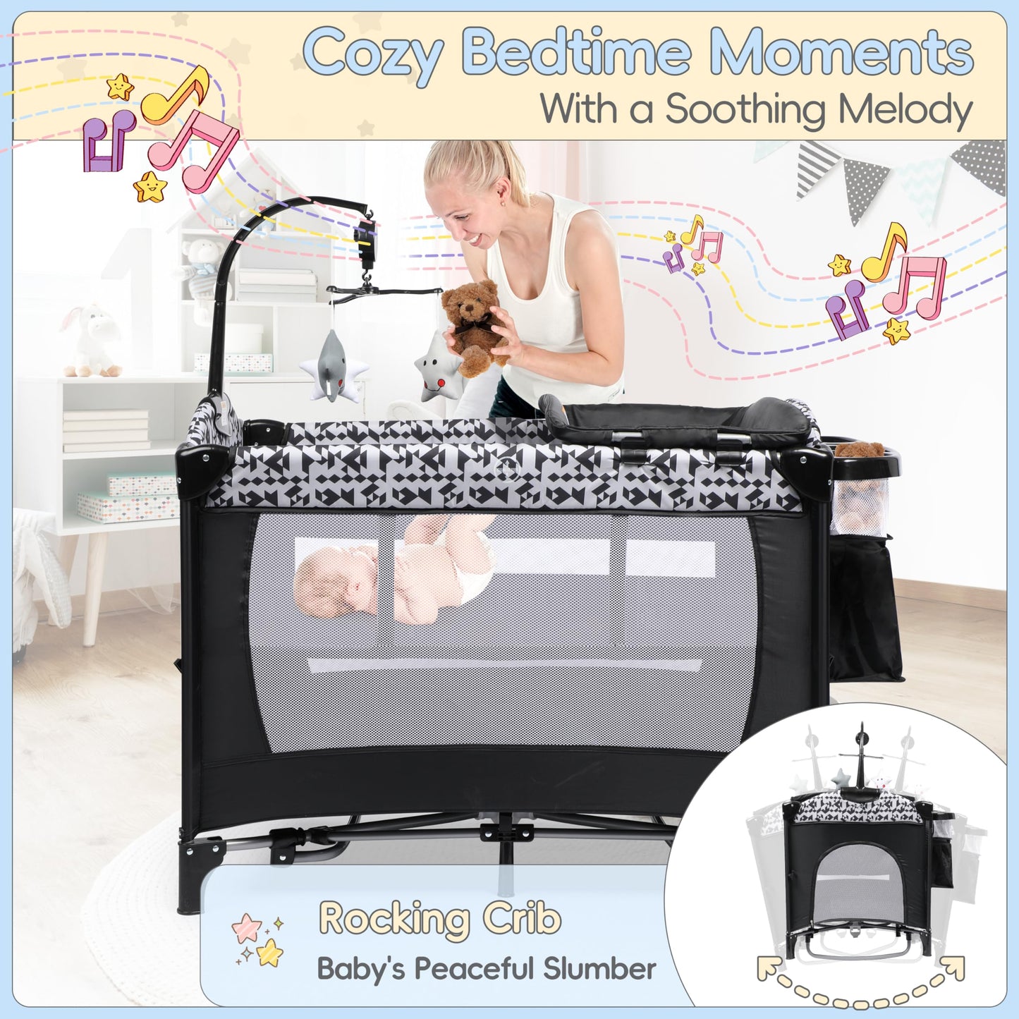 Xilingol 5-in-1 Pack & Play Baby Bassinet with Diaper Changer
